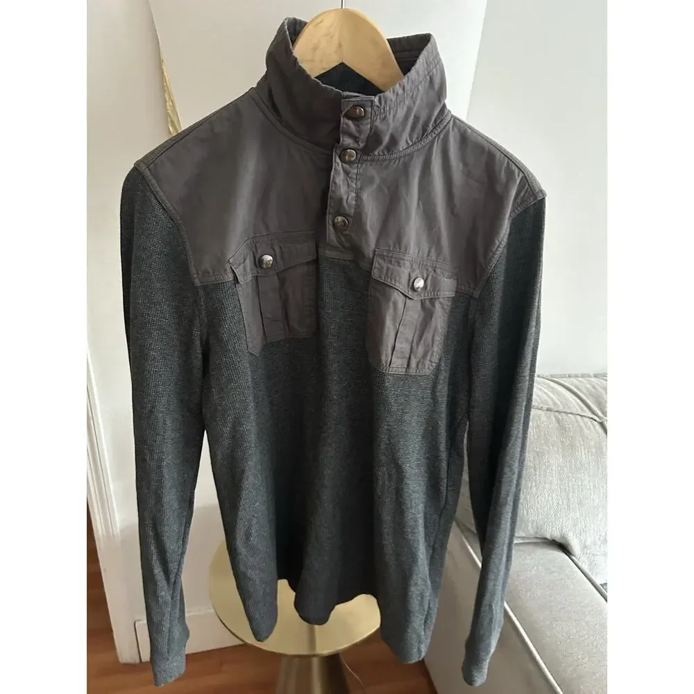 Banana Republic Snap Neck Pullover Sweater Gray Preppy Minimalist